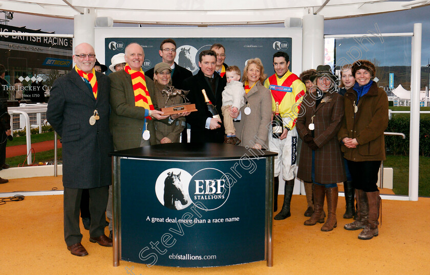 Acey-Milan-0008 
 Presentation to 'Owners For Owners', Anthony Honeyball and Aidan Coleman for The EBF Stallions & Cheltenham Pony Club Standard Open National Hunt Flat Race won by ACEY MILAN Cheltenham 1 Jan 2018 - Pic Steven Cargill / Racingfotos.com