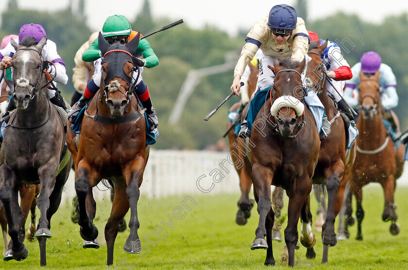 Quinault-0001 
 QUINAULT (centre, Connor Planas) beats WASHINGTON HEIGHTS (right) in The Oakmere Homes Supporting Macmillan Sprint Handicap
York 17 Jun 2023 - Pic Steven Cargill / Racingfotos.com