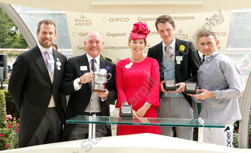 Soldier s-Call-0014 
 Presentation by Mr and Mrs Peter Phillips to Clipper Logistics, Archie Watson and Daniel Tudhope after The Windsor Castle Stakes and SOLDIER'S CALL
Royal Ascot 23 Jun 2018 - Pic Steven Cargill / Racingfotos.com