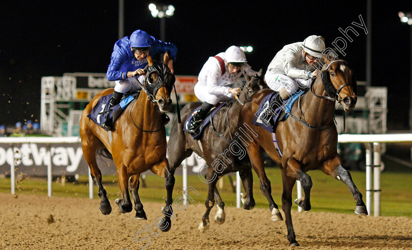 Never-Alone-0004 
 NEVER ALONE (left, Luke Morris) beats KING OF ARMS (right) in The Ladbrokes Football Acca Boosty Handicap
Wolverhampton 21 Feb 2020 - Pic Steven Cargill / Racingfotos.com