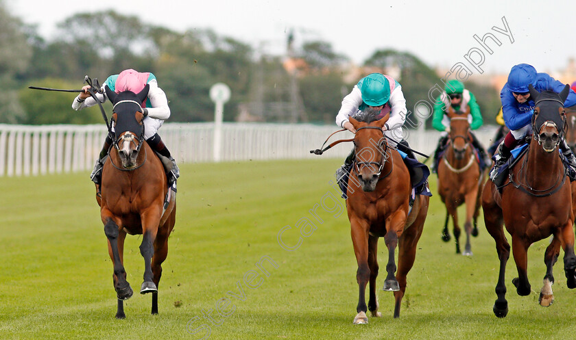 Portrush-0003 
 PORTRUSH (left, Robert Havlin) beats TANITA (centre) and WHITE MOUNTAIN (right) in The Download The At The Races App Maiden Stakes
Yarmouth 15 Jul 2020 - Pic Steven Cargill / Racingfotos.com