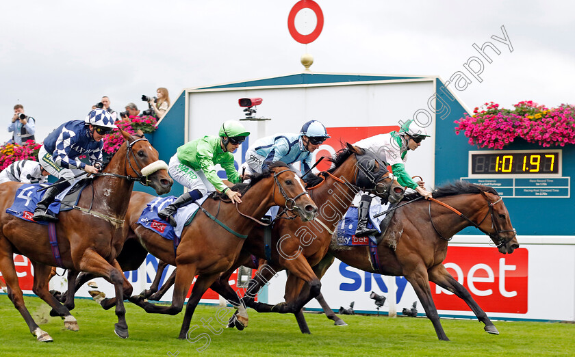 Equilateral-0004 
 EQUILATERAL (Jamie Spencer) beats ALLIGATOR ALLEY (2nd right) JM JUNGLE (2nd left) and MAKANAH (left) in The Sky Bet & Symphony Group Handicap
York 23 Aug 2023 - Pic Steven Cargill / Racingfotos.com