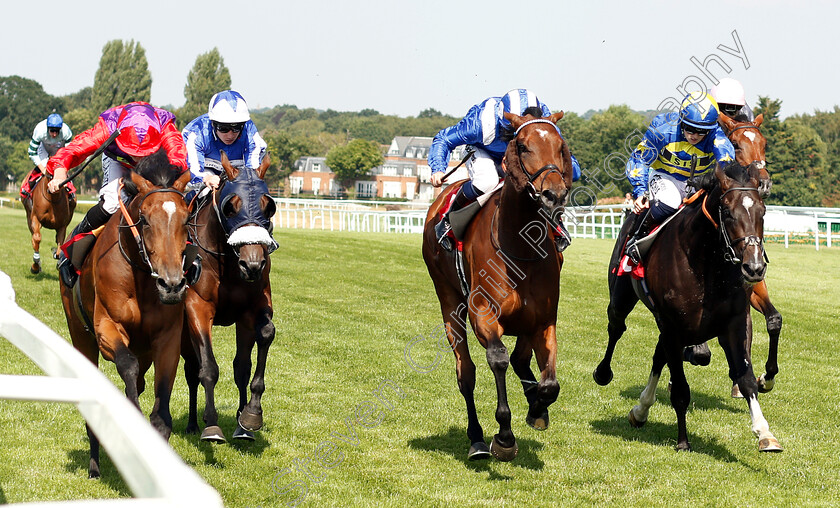 Melting-Dew-0001 
 MELTING DEW (left, Ryan Moore) beats ALFARRIS (centre) and BATHSHEBA BAY (right) in The Besso Handicap
Sandown 6 Jul 2018 - Pic Steven Cargill / Racingfotos.com