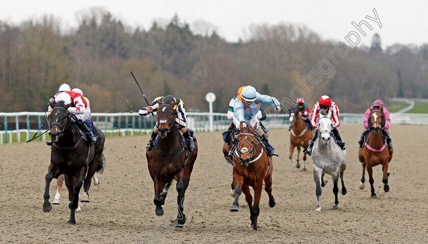 Soldier-On-Parade-0001 
 SOLDIER ON PARADE (centre, Gabriele Malune) beats JEN'S FELLA (right) and IVAQUESTION (left) in The Betway Casino Handicap
Lingfield 19 Feb 2021 - Pic Steven Cargill / Racingfotos.com