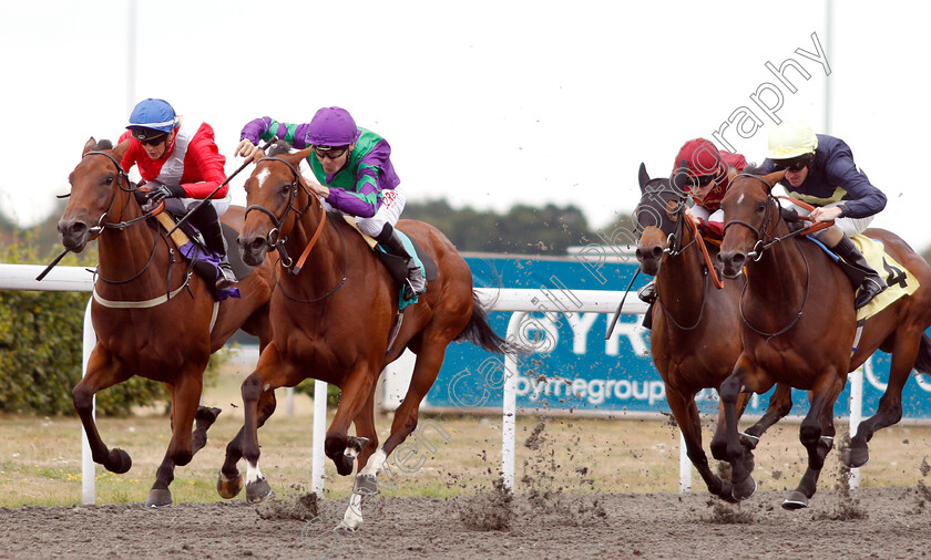 Querelle-0002 
 QUERELLE (2nd left, Jamie Spencer) beats ROMOLA (left) and GALLIC (right) in The Starsports.bet British Stallion Studs EBF Fillies Novice Stakes 
Kempton 15 Aug 2018 - Pic Steven Cargill / Racingfotos.com