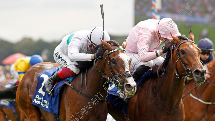 Warm-Heart-0005 
 WARM HEART (right, James Doyle) beats FREE WIND (left) in The Pertemps Network Yorkshire Oaks
York 24 Aug 2023 - Pic Steven Cargill / Racingfotos.com