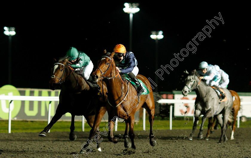 Madame-Tantzy-0002 
 MADAME TANTZY (right, Charles Bishop) beats NOOSHIN (left) in The 32Red On The App Store Fillies Novice Stakes Div2
Kempton 23 Mar 2019 - Pic Steven Cargill / Racingfotos.com