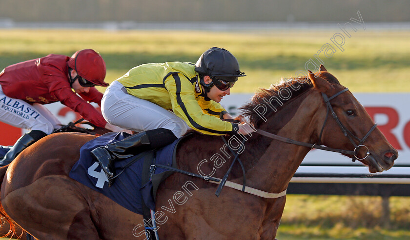 Pattie-0005 
 PATTIE (Charles Bishop) wins The 32Red/EBF Fillies Handicap Lingfield 10 Jan 2018 - Pic Steven Cargill / Racingfotos.com