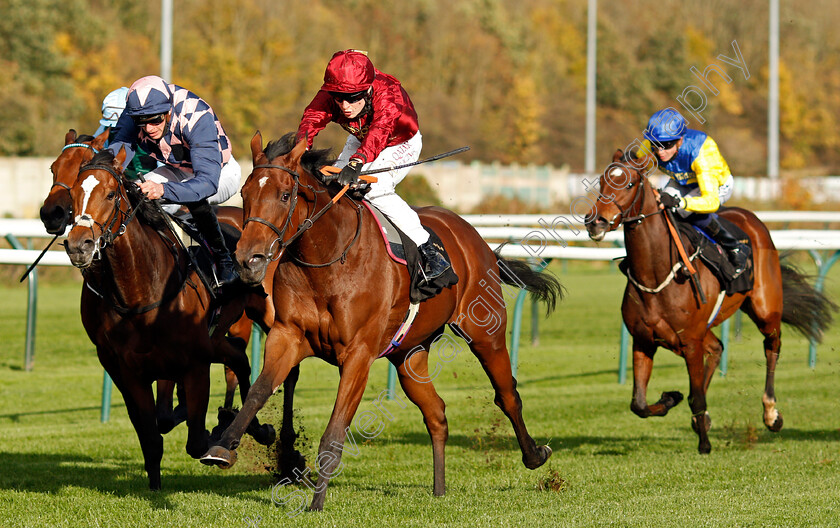 Twisted-Reality-0005 
 TWISTED REALITY (centre, Cieren Fallon) beats DANCING TO WIN (left) in The Play 3-2-Win At Mansionbet EBF Maiden Fillies Stakes Div 2
Nottingham 4 Nov 2020 - Pic Steven Cargill / Racingfotos.com