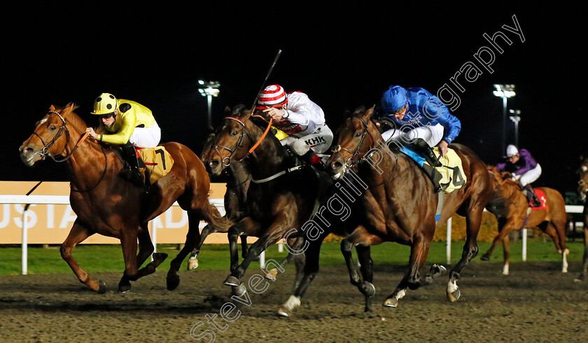 Matsuri-0003 
 MATSURI (left, Jack Mitchell) beats BRIONI (centre) and CUPID'S DREAM (right) in The Unibet Zero% Mission British Stallion Studs EBF Fillies Novice Stakes Div2
Kempton 15 Nov 2023 - Pic Steven Cargill / Racingfotos.com