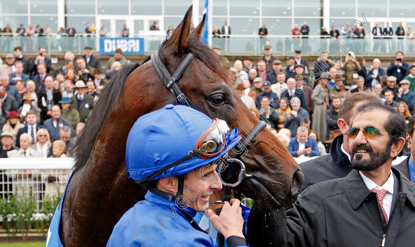 Pinatubo-0021 
 PINATUBO (William Buick) with Sheikh Mohammed after The Darley Dewhurst Stakes
Newmarket 12 Oct 2019 - Pic Steven Cargill / Racingfotos.com