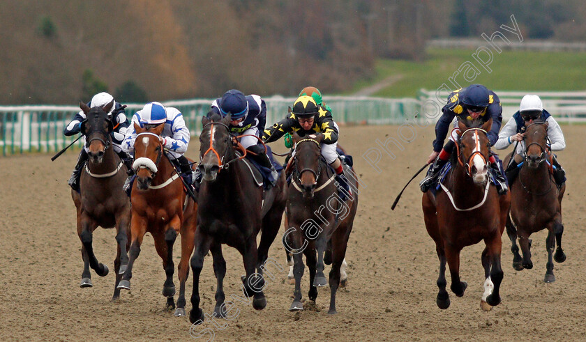 Fire-Orchid-0001 
 FIRE ORCHID (3rd left, Rossa Ryan) beats LITTLE MISS LILLY (2nd right) in The 32Redpoker.com Nursery Lingfield 6 Dec 2017 - Pic Steven Cargill / Racingfotos.com