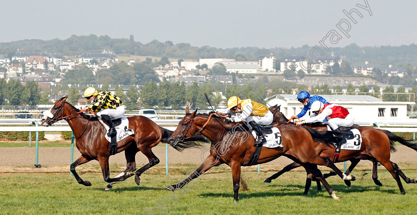 Skyward-0001 
 SKYWARD (S Pasquier) beats STYLEDARGENT (centre) in The Prix De Reux
Deauville 9 Aug 2020 - Pic Steven Cargill / Racingfotos.com