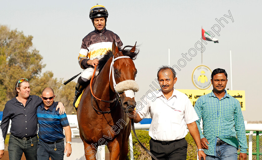 Shamaal-Nibras-0010 
 SHAMAAL NIBRAS (Pat Dobbs) after The Jebel Ali Mile Jebel Ali 26 Jan 2018 - Pic Steven Cargill / Racingfotos.com