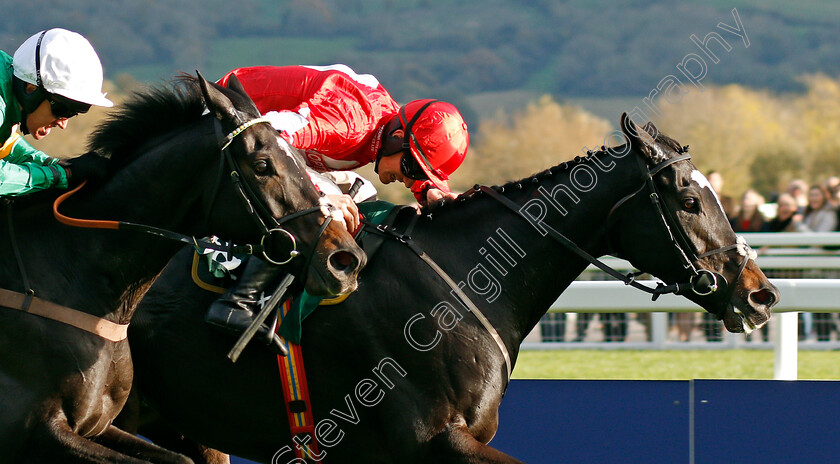 Foxtail-Hill-0006 
 FOXTAIL HILL (right, Sam Twiston-Davies) beats LE PREZIEN (left) in The Randox Health Handicap Chase Cheltenham 28 oct 2017 - Pic Steven Cargill / Racingfotos.com