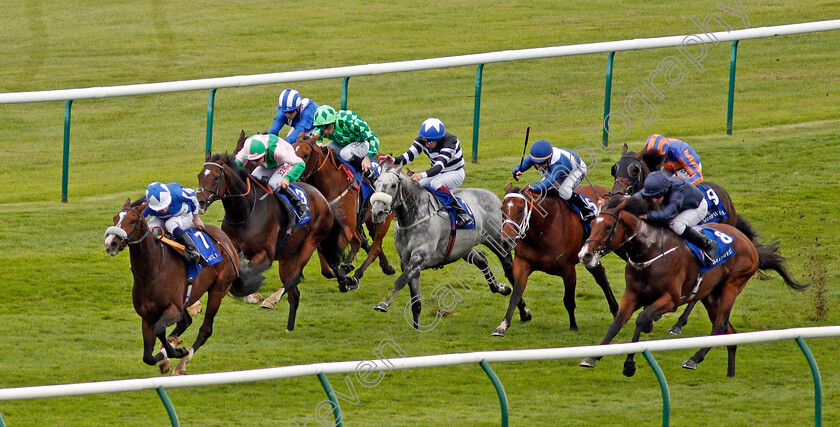 Beat-The-Bank-0001 
 BEAT THE BANK (Oisin Murphy) beats SIR JOHN LAVERY (right) and JALLOTA (2nd left) in The Shadwell Joel Stakes Newmarket 29 Sep 2017 - Pic Steven Cargill / Racingfotos.com