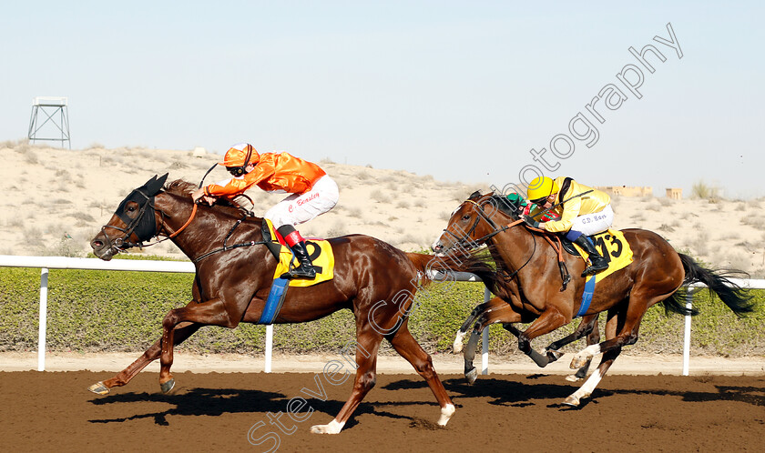 Golden-Jaguar-0004 
 GOLDEN JAGUAR (Connor Beasley) beats EYELOOL (right) in The Shadwell Farm Conditions Race
Jebel Ali 11 Jan 2019 - Pic Steven Cargill / Racingfotos.com