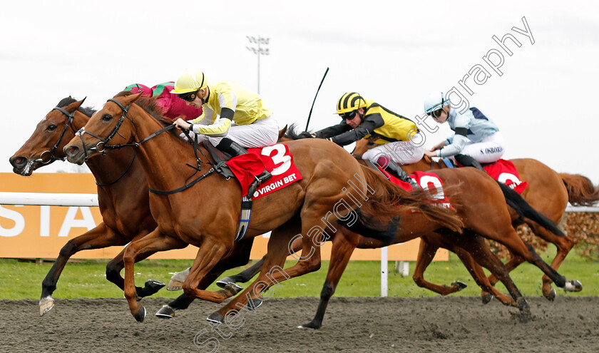 Adelaise-0003 
 ADELAISE (farside, William Buick) beats CHOISYA (nearside) in The Virgin Bet Daily Price Boosts Snowdrop Fillies Stakes
Kempton 6 Apr 2024 - Pic Steven Cargill / Racingfotos.com