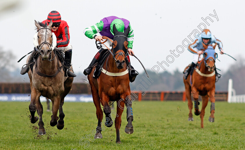 Ashoka-0002 
 ASHOKA (left, Bridget Andrews) beats BEAU BAY (centre) in The Ascot Spring Garden Show Novices Handicap Chase Ascot 25 Mar 2018 - Pic Steven Cargill / Racingfotos.com