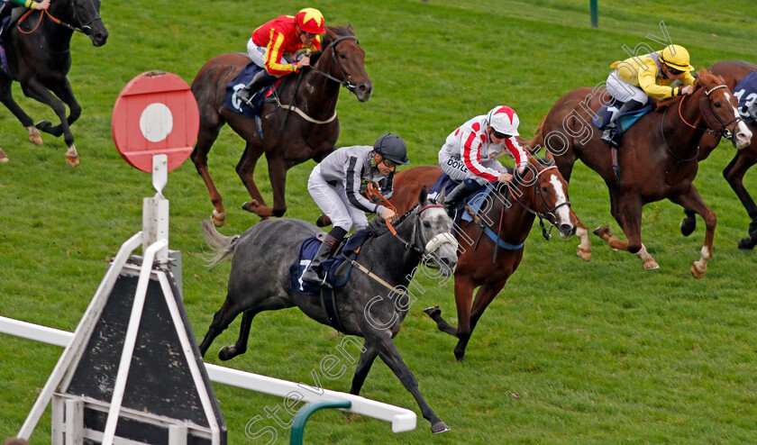 Our-Greta-0002 
 OUR GRETA (left, Ryan Tate) beats GABRIELLE (centre) and UBLA (right) in The Grosvenor Casino Of Great Yarmouth Handicap Yarmouth 24 Oct 2017 - Pic Steven Cargill / Racingfotos.com