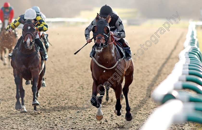 Bo-Selecta-0003 
 BO SELECTA (right, Stevie Donohoe) beats VIOLET'S LADS (left) in The Play Jackpot Games At sunbets.co.uk/vegas Maiden Handicap Lingfield 10 Jan 2018 - Pic Steven Cargill / Racingfotos.com