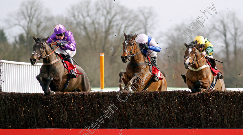 Rubaud-0001 
 RUBAUD (left, Harry Cobden) beats BOOMBAWN (centre) and MARK OF GOLD (right) in The Ladbrokes Pendil Novices Chase
Kempton 22 Feb 2025 - Pi Steven Cargill / Racingfotos.com