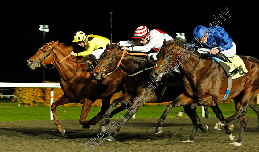 Matsuri-0001 
 MATSURI (left, Jack Mitchell) beats BRIONI (centre) and CUPID'S DREAM (right) in The Unibet Zero% Mission British Stallion Studs EBF Fillies Novice Stakes Div2
Kempton 15 Nov 2023 - Pic Steven Cargill / Racingfotos.com