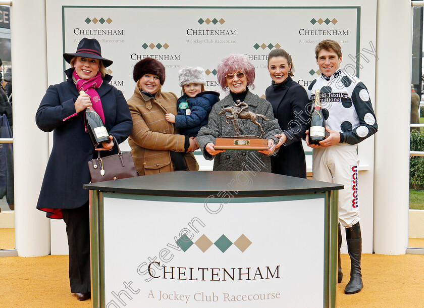 Gino-Trail-0011 
 Presentation to Mrs Jan Smith, Kerry Lee and Harry Skelton for The Junior Jumpers Handicap Chase won by GINO TRAIL Cheltenham 16 Dec 2017 - Pic Steven Cargill / Racingfotos.com