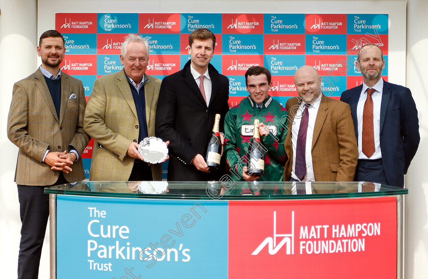 Mister-Whitaker-0008 
 Presentation to Tim Radford, Jack Channon and Jonathan Burke for The Cure Parkinson's And Hambo Foundation Silver Trophy won by MISTER WHITAKER
Cheltenham 17 Apr 2019 - Pic Steven Cargill / Racingfotos.com