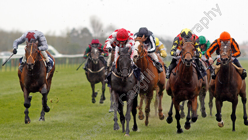 Immortal-Romance-0003 
 IMMORTAL ROMANCE (centre, Jamie Spencer) beats CRISTAL SPIRIT (2nd right) DAWN DANCER (right) and ATTICUS BOY (left) in The Burlington Palm Hotel Of Great Yarmouth Handicap Yarmouth 24 Apr 2018 - Pic Steven Cargill / Racingfotos.com