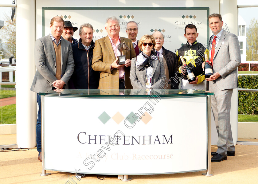 Mystic-Dreamer-0010 
 Presentation to the Nick Gifford Racing Club, Nick Gifford and Leighton Aspell for The Spreadex Sports Betting Mares Standard Open National Hunt Flat Race won by MYSTIC DREAMER
Cheltenham 18 Apr 2019 - Pic Steven Cargill / Racingfotos.com