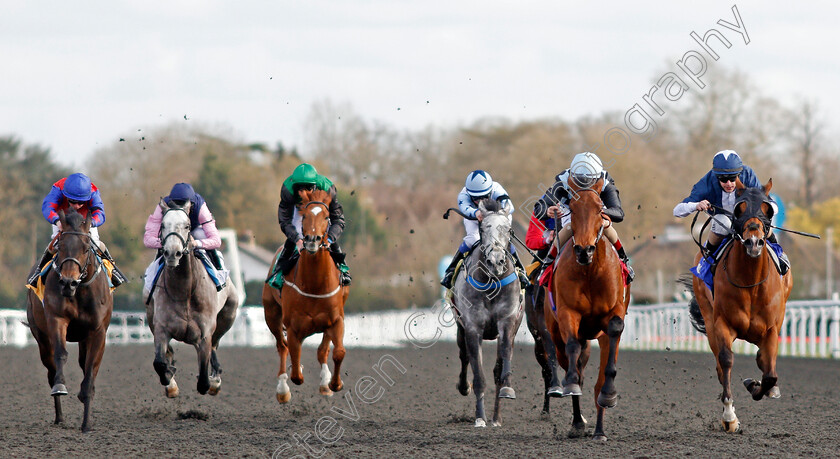 Biggles-0005 
 BIGGLES (2nd right, Robbie Downey) beats CRANTOCK BAY (right) and SEESAWING (left) in The Ladbrokes Committed To Safer Gambling Novice Stakes
Kempton 27 Mar 2021 - Pic Steven Cargill / Racingfotos.com