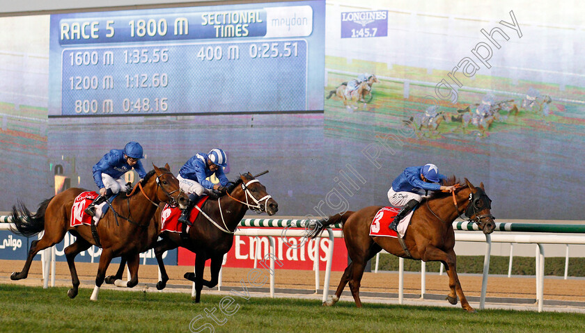 Blair-House-0003 
 BLAIR HOUSE (James Doyle) beats BENBATL (left) and JANOOBI (2nd left) in The Jebel Hatta Meydan Dubai 10 Mar 2018 - Pic Steven Cargill / Racingfotos.com