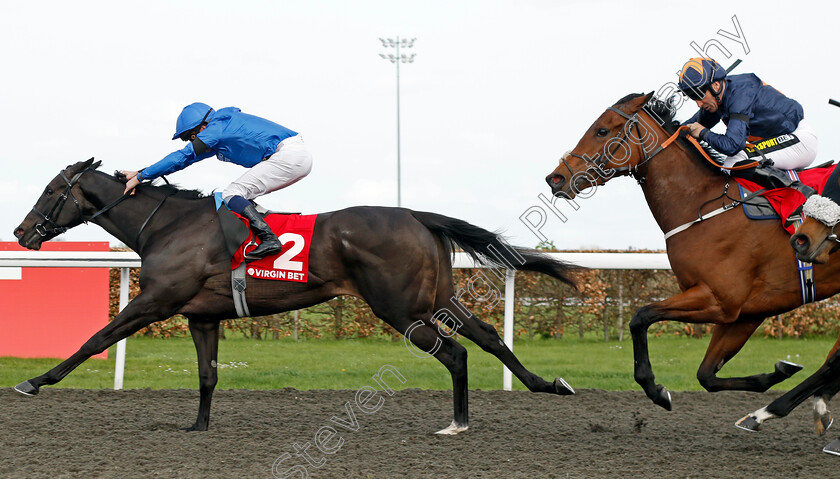 Devoted-Queen-0003 
 DEVOTED QUEEN (William Buick) beats AHLAIN (right) in The Virgin Bet Daily Extra Places British EBF Fillies Conditions Stakes
Kempton 6 Apr 2024 - Pic Steven Cargill / Racingfotos.com