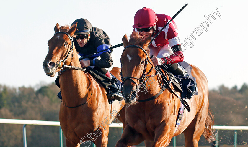 Will-To-Win-0004 
 WILL TO WIN (right, Jack Mitchell) beats NEVER BEFORE (left) in The Ladbrokes Home Of The Odds Boost Handicap
Lingfield 8 Feb 2020 - Pic Steven Cargill / Racingfotos.com