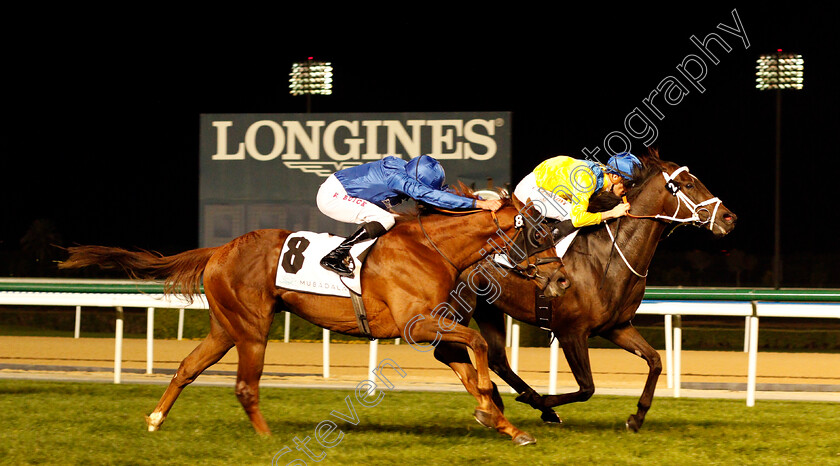 Light-The-Lights-0005 
 LIGHT THE LIGHTS (Christophe Soumillon) beats BLAIR HOUSE (left) in The Mubadala Global Trophy Handicap Meydan 18 Jan 2018 - Pic Steven Cargill / Racingfotos.com