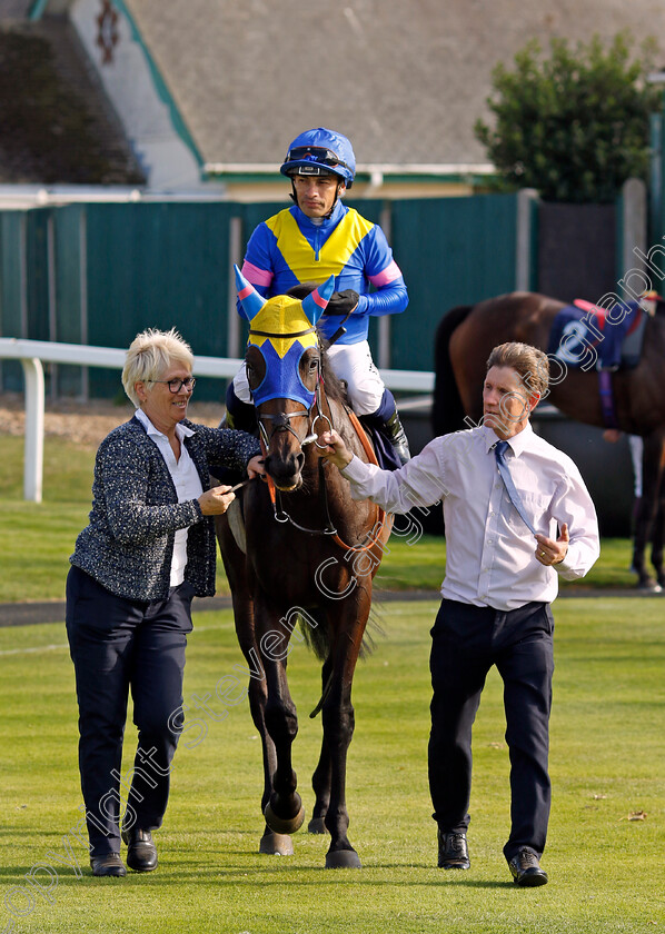 Sound-Angela-0007 
 SOUND ANGELA (Silvestre de Sousa) winner of The EBF Stallions John Musker Fillies Stakes
Yarmouth 18 Sep 2024 - Pic Steven Cargill / Racingfotos.com