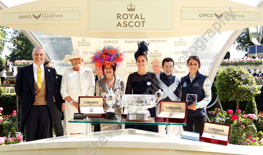 Alpha-Centauri-0017 
 Presentation by The Duke Of York to Maria Niarchos, Jessica Harrington and Colm O'Donoghue after The Coronation Stakes won by ALPHA CENTAURI
Royal Ascot 22 Jun 2018 - Pic Steven Cargill / Racingfotos.com