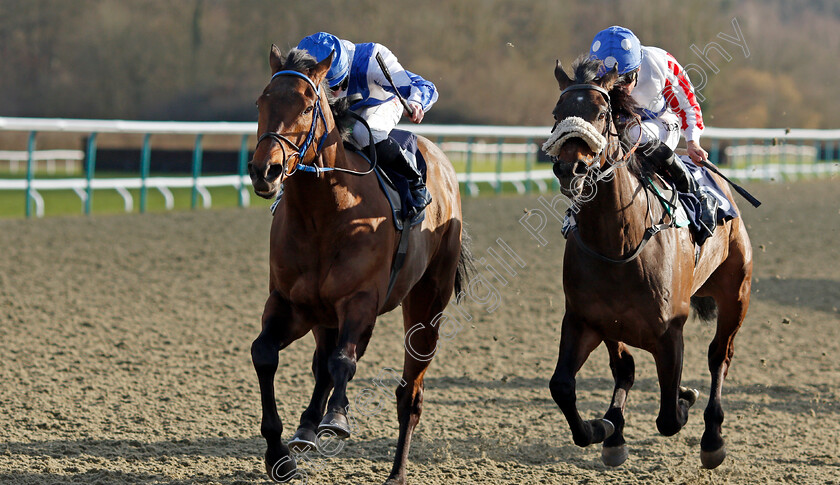 Dembe-0004 
 DEMBE (left, Rossa Ryan) beats ELOSO (right) in The Mansionbet Beaten By A Head Handicap
Lingfield 9 Mar 2022 - Pic Steven Cargill / Racingfotos.com