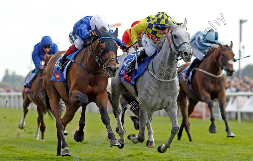 Trawlerman-0005 
 TRAWLERMAN (left, Frankie Dettori) beats ALFRED BOUCHER (right) in The Sky Bet Ebor Handicap
York 20 Aug 2022 - Pic Steven Cargill / Racingfotos.com