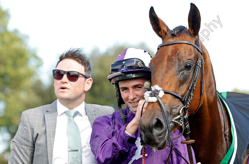 Hello-You-0011 
 HELLO YOU (Rossa Ryan) with David Loughnane after The Unibet Rockfel Stakes
Newmarket 24 Sep 2021 - Pic Steven Cargill / Racingfotos.com