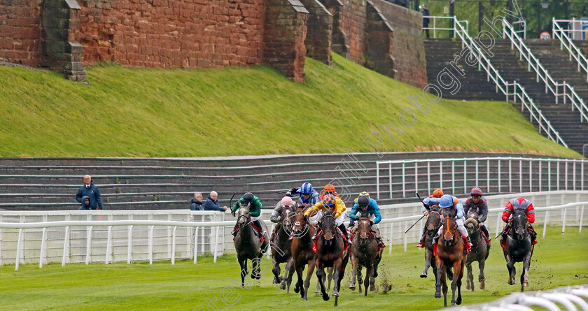 Ziggy s-Phoenix-0006 
 ZIGGY'S PHOENIX (pale blue, right, Ryan Moore) wins The CAA Stellar Lily Agnes Conditions Stakes
Chester 10 May 2023 - Pic Steven Cargill / Racingfotos.com