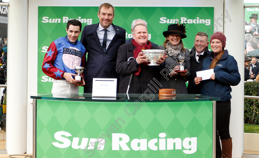 Paisley-Park-0017 
 Presentation to Andrew Gemmell, Emma Lavelle and Aidan Coleman for The Sun Racing Stayers Hurdle won by PAISLEY PARK
Cheltenham 14 Mar 2019 - Pic Steven Cargill / Racingfotos.com