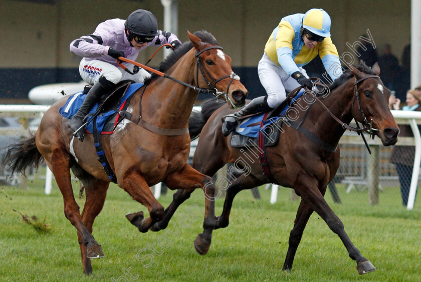 Calva-D Auge-0005 
 CALVA D'AUGE (left, Harry Cobden) beats FAIRE PART SIVOLA (right) in The Be Wiser Novices Hurdle
Wincanton 30 Jan 2020 - Pic Steven Cargill / Racingfotos.com