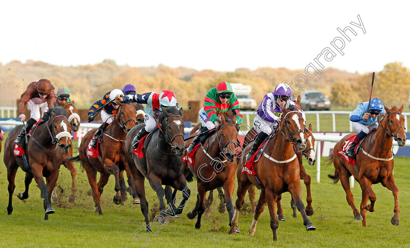 Speculative-Bid-0001 
 SPECULATIVE BID (2nd left, Sean Levey) beats SHADY MCCOY (2nd right) and BERTIEWHITTLE (right) in The Betfred Supports Jack Berry House Handicap Doncaster 11 Nov 2017 - Pic Steven Cargill / Racingfotos.com