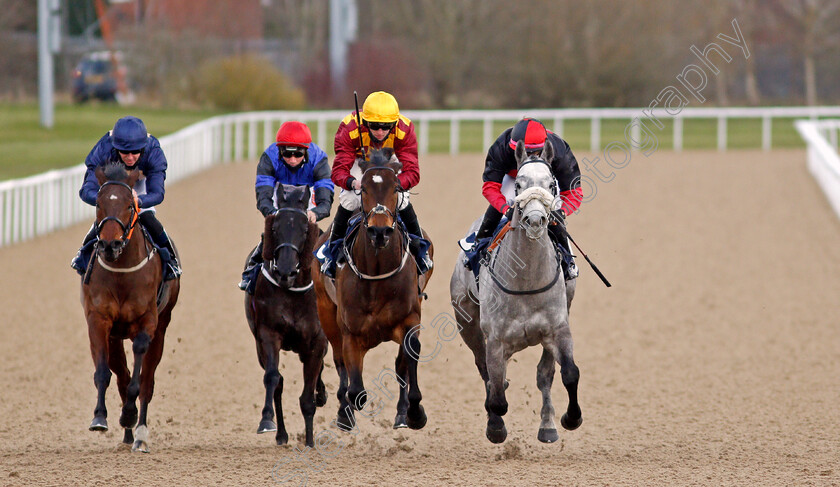 Lorna-Cole-0003 
 LORNA COLE (right, Josephine Gordon) beats SLOWMO (2nd right) REQUINTO DAWN (2nd left) and STEELRIVER (left) in The Betway Claiming Stakes
Wolverhampton 13 Mar 2021 - Pic Steven Cargill / Racingfotos.com