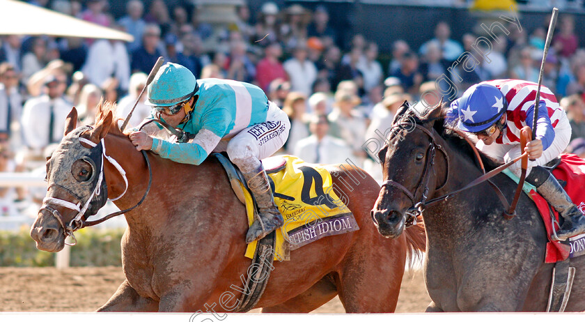 British-Idiom-0006 
 BRITISH IDIOM (left, Javier Castellano) beats DONNA VELOCE (right) in The Breeders' Cup Juvenile Fillies
Santa Anita USA 1 Nov 2019 - Pic Steven Cargill / Racingfotos.com