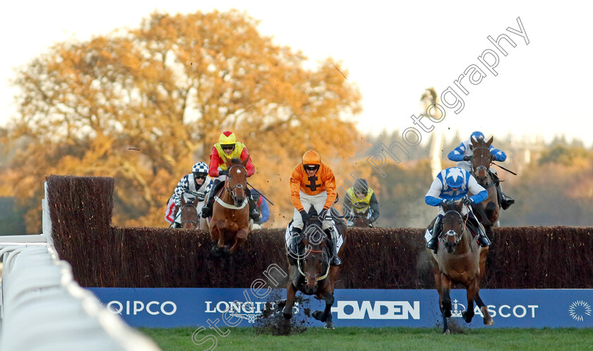 Boothill-0014 
 BOOTHILL (right, Jonathan Burke) wins The Jim Barry Wines Hurst Park Handicap Chase as SAINT SEGAL (David Noonan) falls at the last - all ok.
Ascot 25 Nov 2023 - Pic Steven Cargill / Racingfotos.com