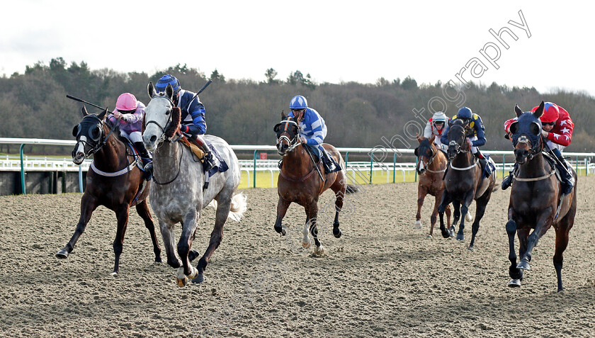 Heptathlete-0002 
 HEPTATHLETE (Laura Pearson) beats HOLY TIBER (right) and ROCKESBURY (left) in The Bombardier British Hopped Amber Beer Handicap Div2
Lingfield 29 Jan 2021 - Pic Steven Cargill / Racingfotos.com