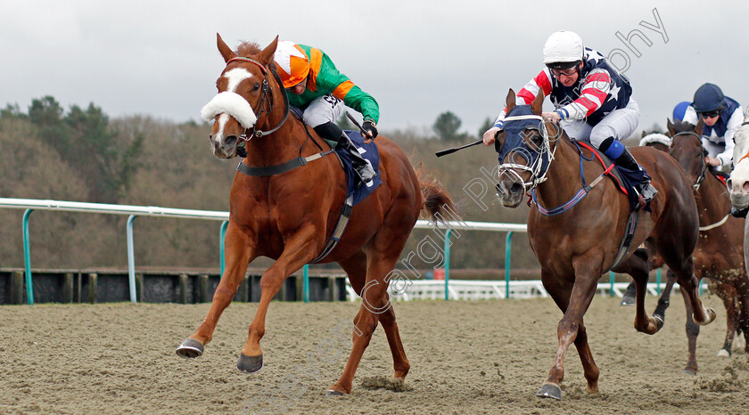 Puerto-De-Vega-0004 
 PUERTO DE VEGA (left, Sean Levey) beats IMPEACH (right) in The Betway Handicap
Lingfield 5 Feb 2022 - Pic Steven Cargill / Racingfotos.com